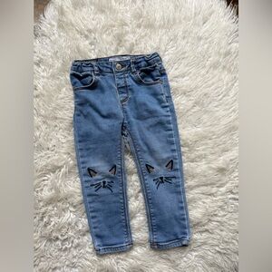 Zara Blue Cat Embroidered Jeans
